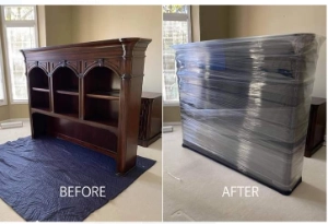 a before and after of a cabinet wrapping